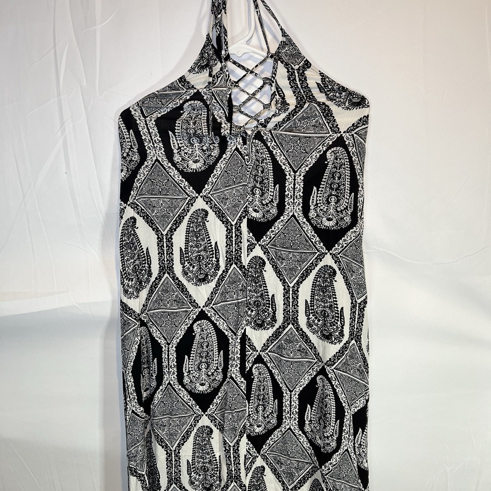 SHOW me your MUMU Black Eat Pray Mu Cloud Lace-Up Halter Maxi Beach Dress Small